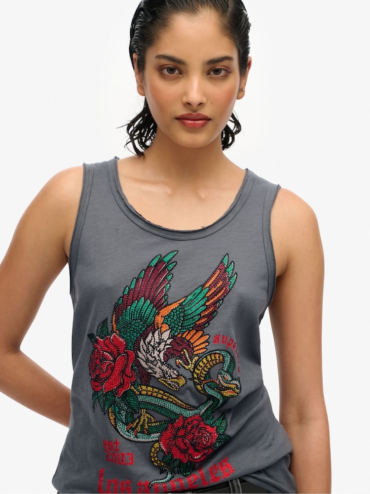 Superdry Black Neo Trad Tattoo Scoop Neck 100% Cotton Tank - Image 3 of 6