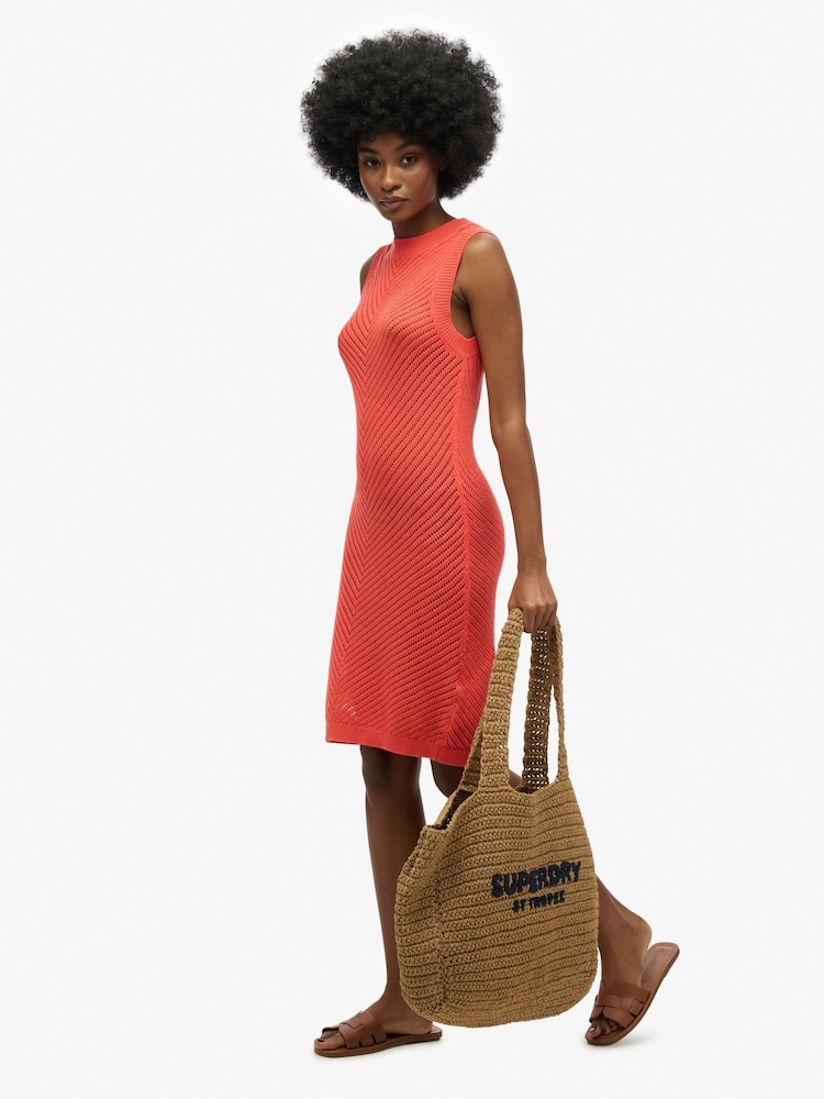 Superdry Orange 100% Cotton Chevron Crochet Mini Dress - Image 1 of 6