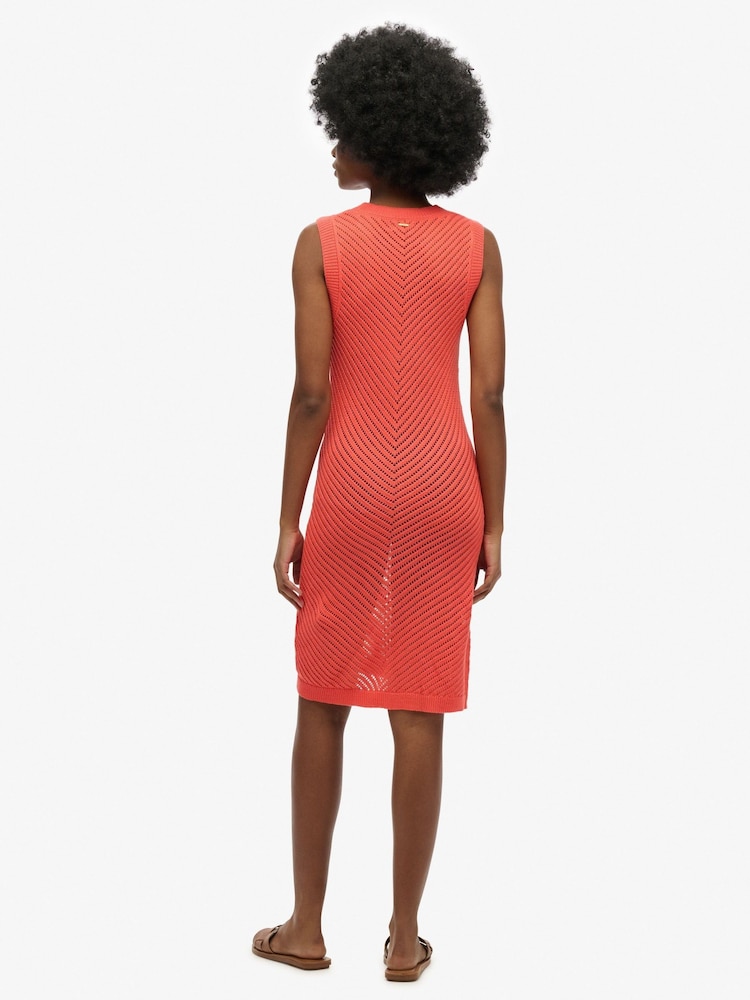 Superdry Orange 100% Cotton Chevron Crochet Mini Dress - Image 2 of 6