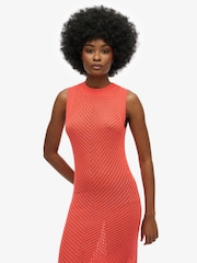 Superdry Orange 100% Cotton Chevron Crochet Mini Dress - Image 4 of 6