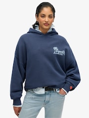 Superdry Blue Oversized Lo-Fi Outdoor 100% Cotton Hoodie - Image 1 of 6