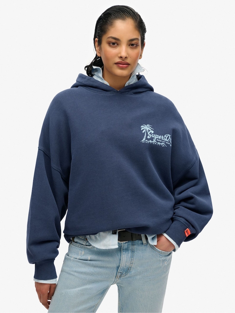 Superdry Blue Oversized Lo-Fi Outdoor 100% Cotton Hoodie - Image 1 of 6