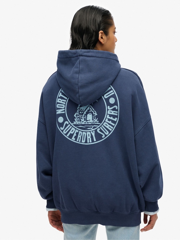 Superdry Blue Oversized Lo-Fi Outdoor 100% Cotton Hoodie - Image 2 of 6