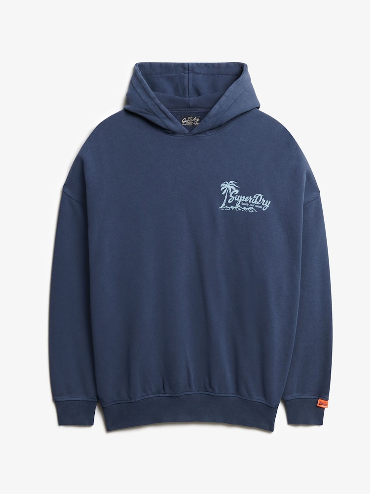 Superdry Blue Oversized Lo-Fi Outdoor 100% Cotton Hoodie - Image 5 of 6