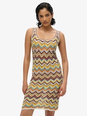 Superdry Green Zig Zag Sleeveless Knit Mini Dress - Image 1 of 5