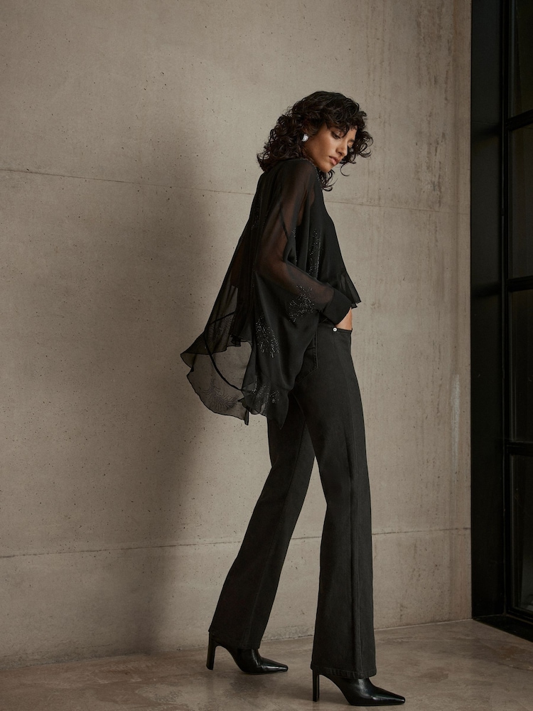 Mint Velvet Black Embellished Cape Top - Image 2 of 8