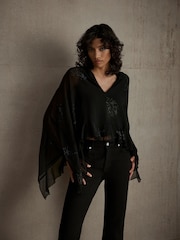 Mint Velvet Black Embellished Cape Top - Image 4 of 8