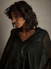 Mint Velvet Black Embellished Cape Top - Image 6 of 8
