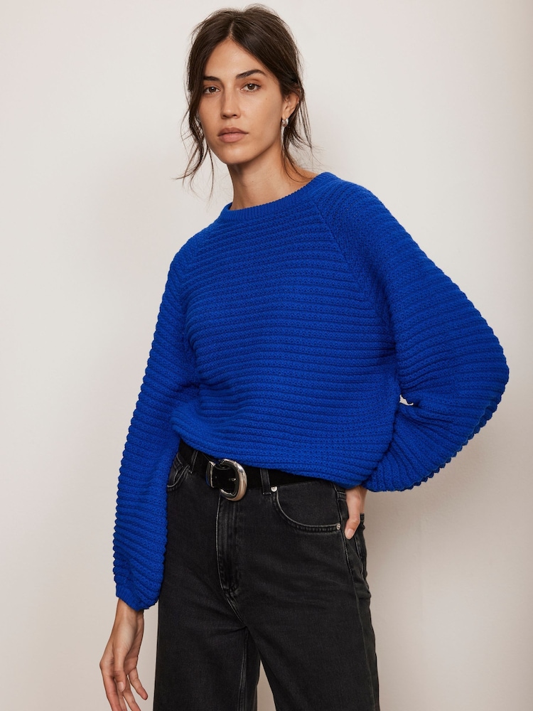 Mint Velvet Blue Cotton Ribbed Jumper - Image 1 of 8