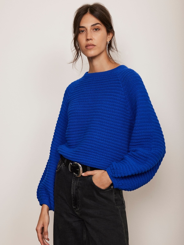 Mint Velvet Blue Cotton Ribbed Jumper - Image 2 of 8