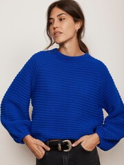 Mint Velvet Blue Cotton Ribbed Jumper - Image 4 of 8