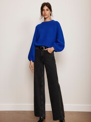 Mint Velvet Blue Cotton Ribbed Jumper - Image 5 of 8