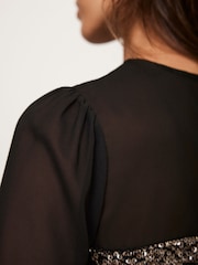 Mint Velvet Black Sequin Panel Mini Dress - Image 4 of 6