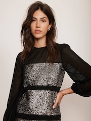 Mint Velvet Black Sequin Panel Mini Dress - Image 5 of 6