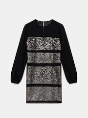 Mint Velvet Black Sequin Panel Mini Dress - Image 6 of 6