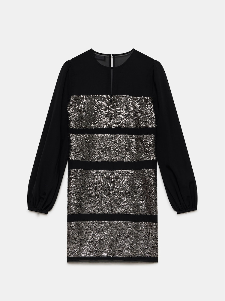 Mint Velvet Black Sequin Panel Mini Dress - Image 6 of 6