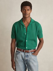 Reiss Bright Green Kipling Textured-Knit Short-Sleeve Shirt - Image 1 of 6