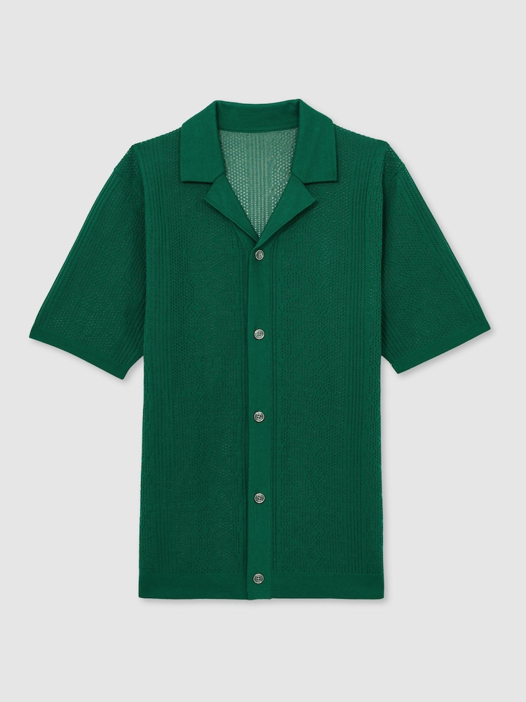 Reiss Bright Green Kipling Textured-Knit Short-Sleeve Shirt - Image 2 of 6
