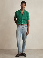 Reiss Bright Green Kipling Textured-Knit Short-Sleeve Shirt - Image 3 of 6