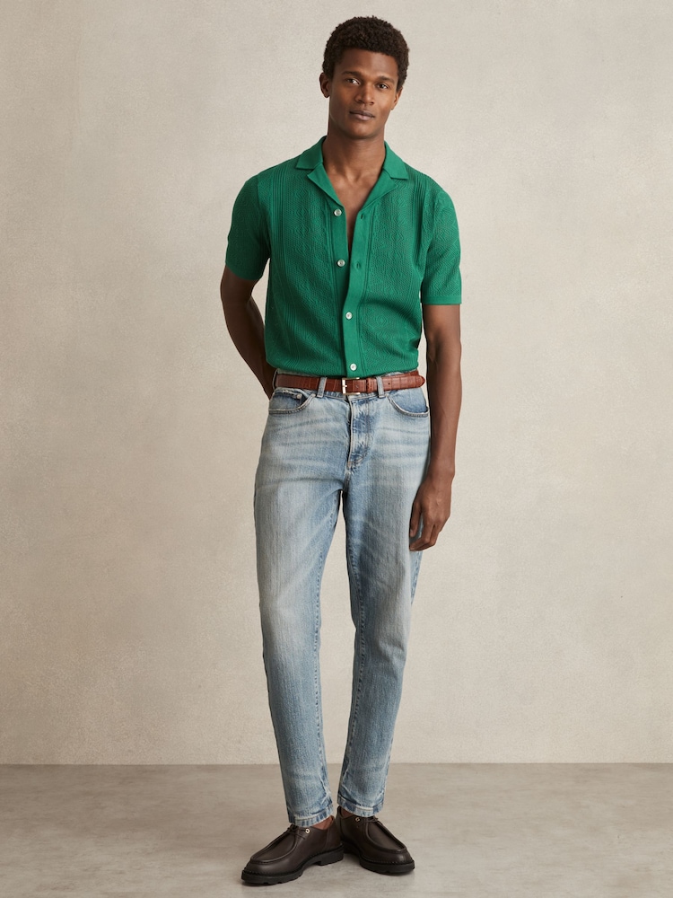 Reiss Bright Green Kipling Textured-Knit Short-Sleeve Shirt - Image 3 of 6