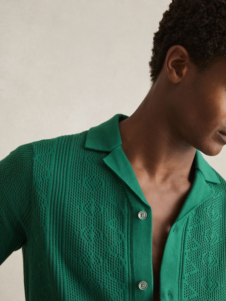 Reiss Bright Green Kipling Textured-Knit Short-Sleeve Shirt - Image 4 of 6