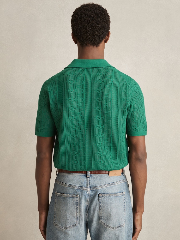Reiss Bright Green Kipling Textured-Knit Short-Sleeve Shirt - Image 5 of 6