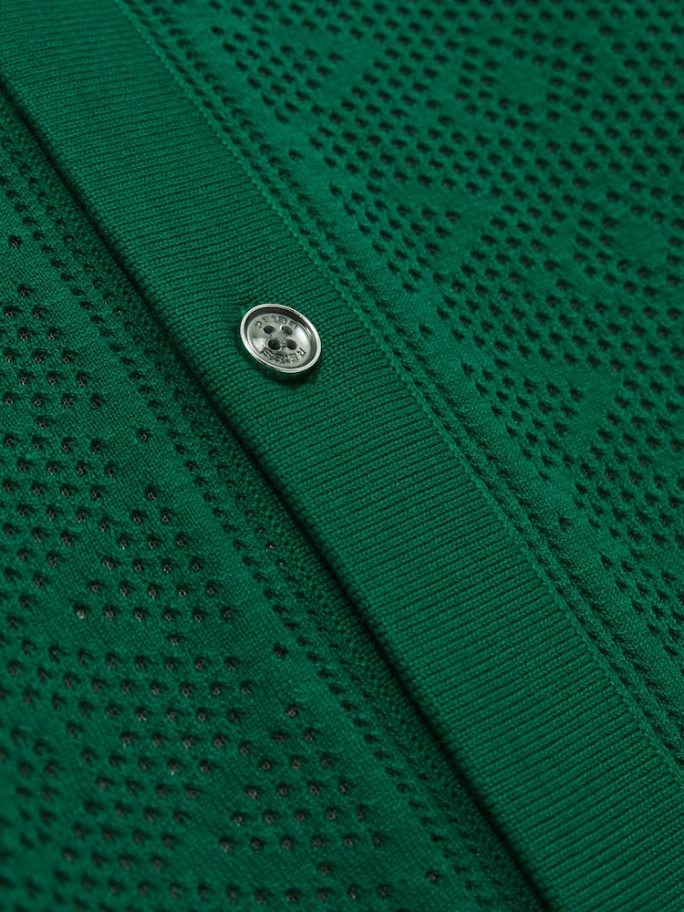 Reiss Bright Green Kipling Textured-Knit Short-Sleeve Shirt - Image 6 of 6
