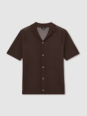 Reiss Chocolate Brown Kipling Textured-Knit Short-Sleeve Shirt - Image 2 of 6