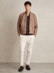 Reiss Chocolate Brown Kipling Textured-Knit Short-Sleeve Shirt - Image 3 of 6