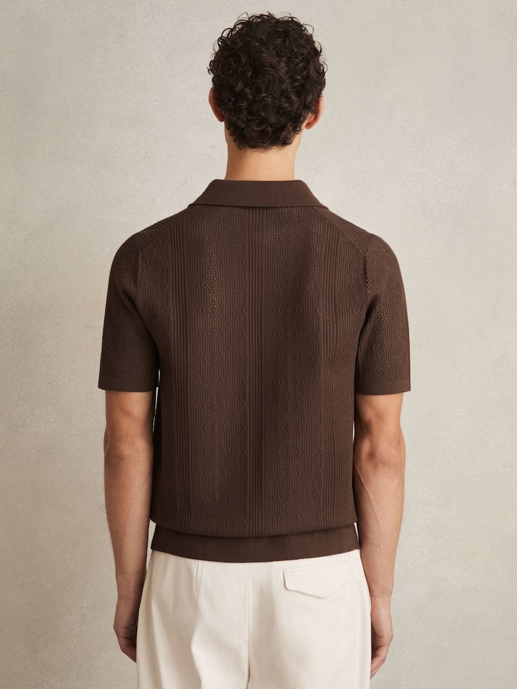 Reiss Chocolate Brown Kipling Textured-Knit Short-Sleeve Shirt - Image 5 of 6