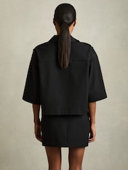 Reiss Black Myrtle Cropped Twill Shirt Jacket - Image 5 of 7