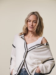 JD Williams Cream Contrast Tipped Detail Cardigan - Image 2 of 4