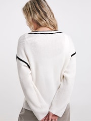 JD Williams Cream Contrast Tipped Detail Cardigan - Image 3 of 4