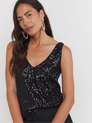 JD Williams Black Sequin Vest - Image 1 of 4