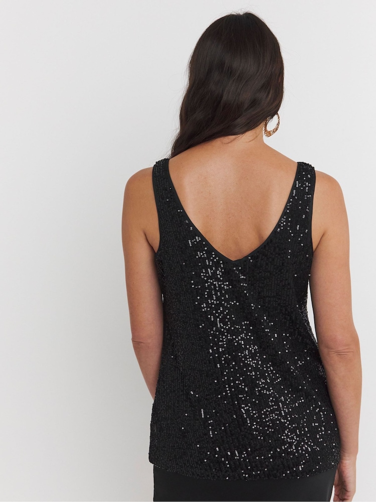 JD Williams Black Sequin Vest - Image 2 of 4