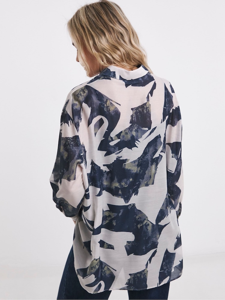 JD Williams Cream Pattern Extreme Oversized Voile Shirt - Image 2 of 4