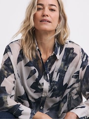 JD Williams Cream Pattern Extreme Oversized Voile Shirt - Image 3 of 4