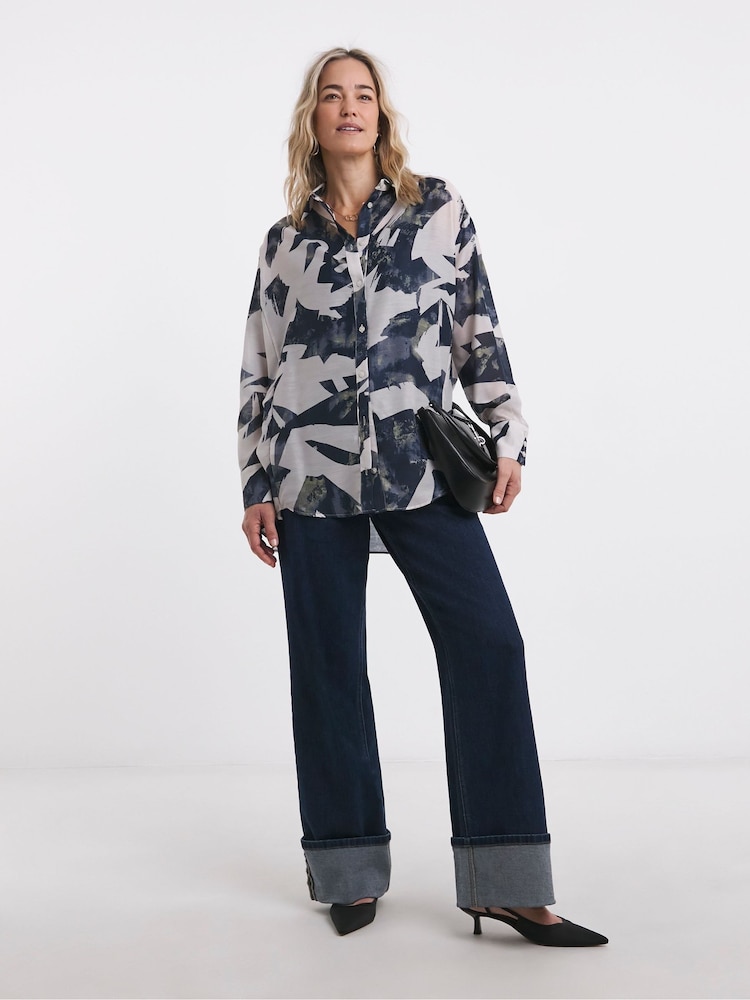 JD Williams Cream Pattern Extreme Oversized Voile Shirt - Image 4 of 4