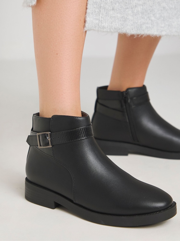 JD Williams Black Classic Strap And Buckle Detail Ankle Boots In Wide Fit - Image 1 of 8