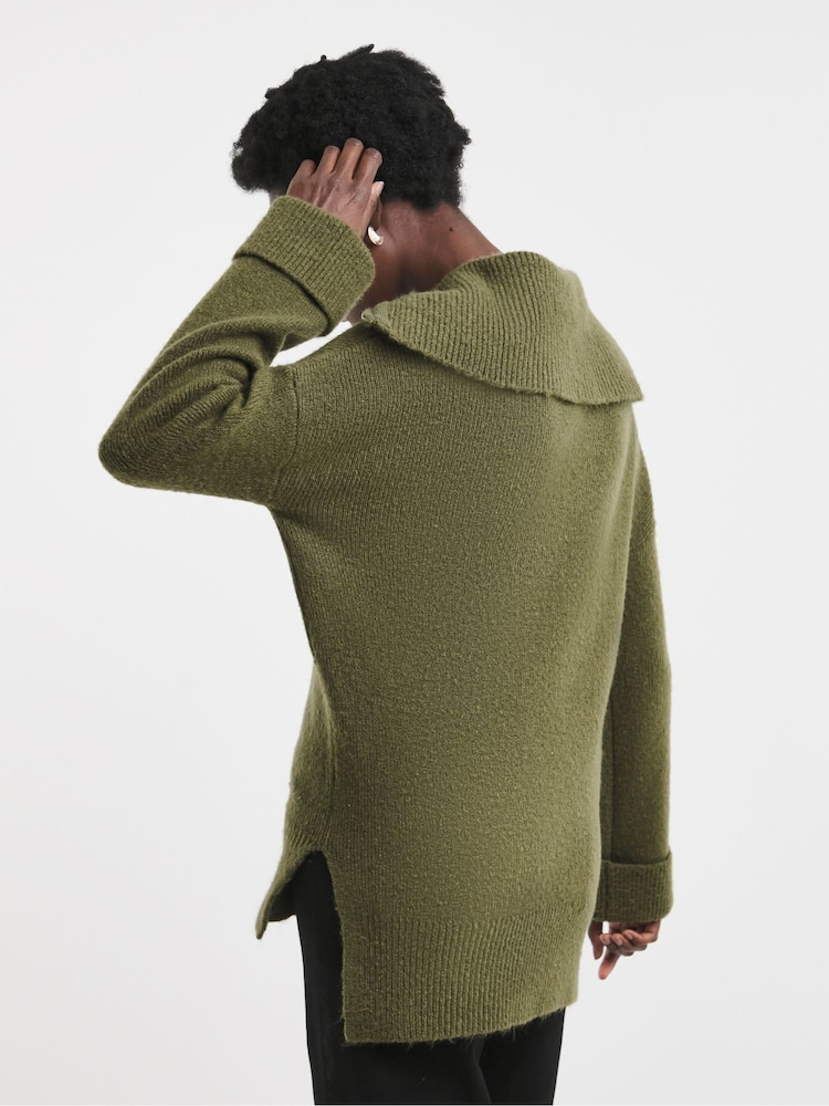 JD Williams Olive Green Zip Detail Stepped Hem Knitted Tunic - Image 2 of 4