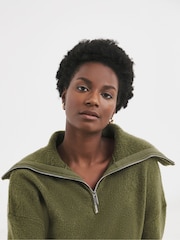 JD Williams Olive Green Zip Detail Stepped Hem Knitted Tunic - Image 3 of 4