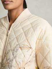 Reiss Pink Print Nina Quilted Printed Bomber Jacket - Image 4 of 6