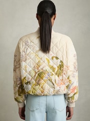 Reiss Pink Print Nina Quilted Printed Bomber Jacket - Image 5 of 6