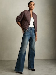 Reiss Burgundy Nina Quilted Printed Bomber Jacket - Image 1 of 6
