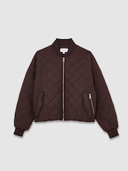Reiss Burgundy Nina Quilted Printed Bomber Jacket - Image 2 of 6