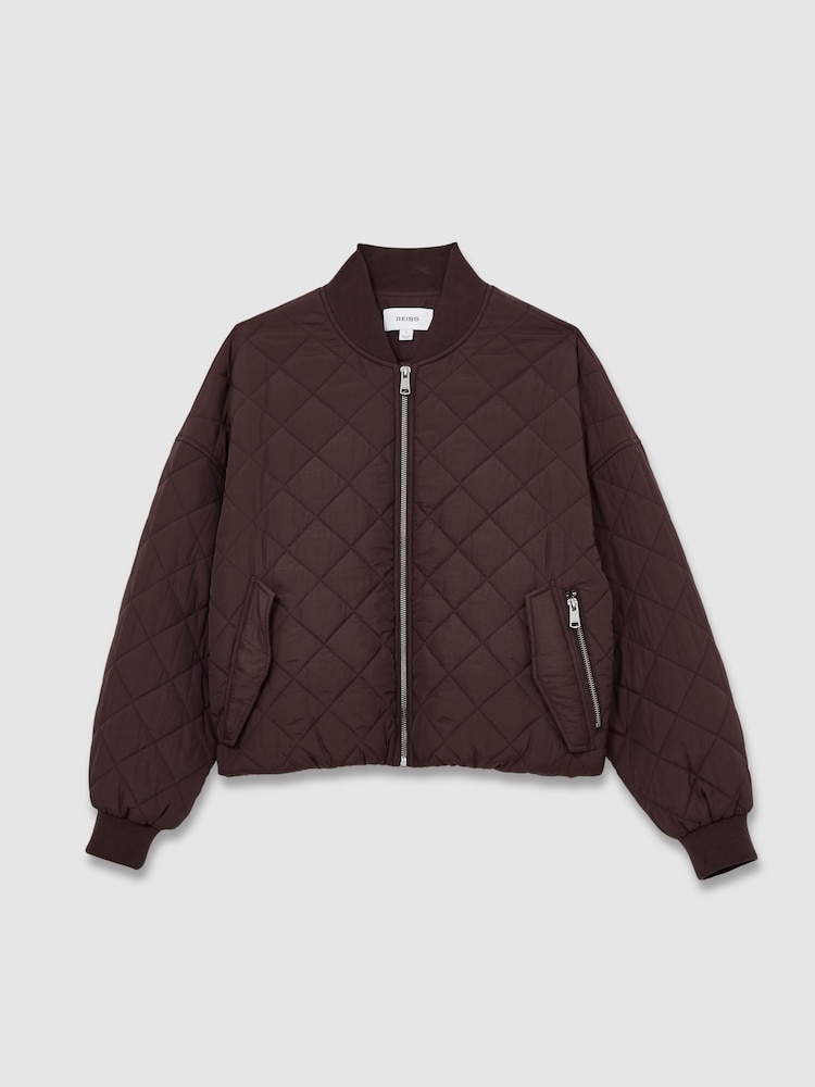 Reiss Burgundy Nina Quilted Printed Bomber Jacket - Image 2 of 6