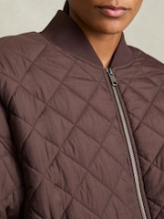 Reiss Burgundy Nina Quilted Printed Bomber Jacket - Image 4 of 6