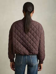 Reiss Burgundy Nina Quilted Printed Bomber Jacket - Image 5 of 6