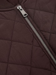 Reiss Burgundy Nina Quilted Printed Bomber Jacket - Image 6 of 6