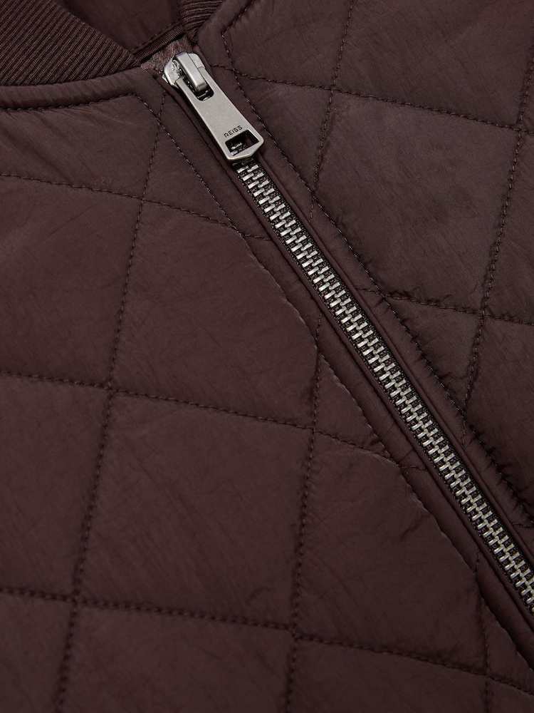 Reiss Burgundy Nina Quilted Printed Bomber Jacket - Image 6 of 6